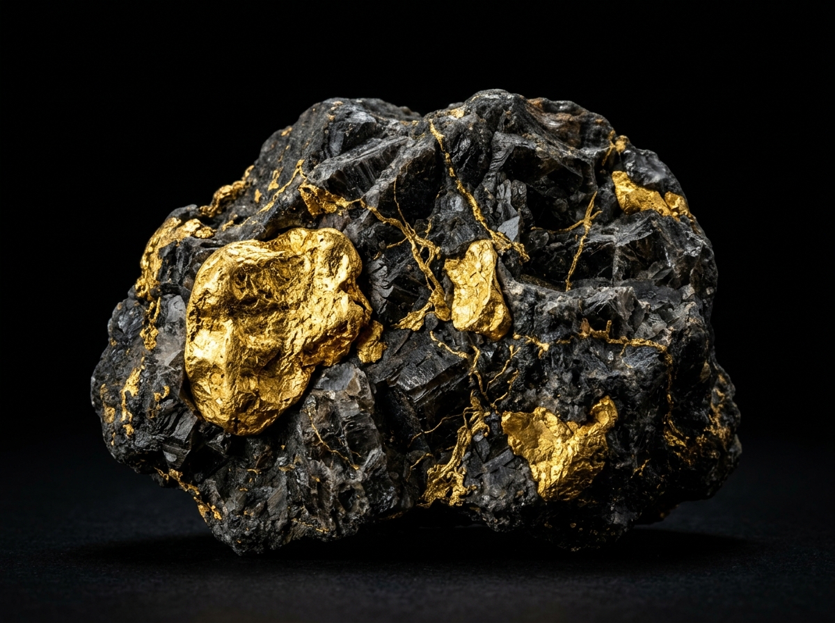 Raw gold nuggets in rock